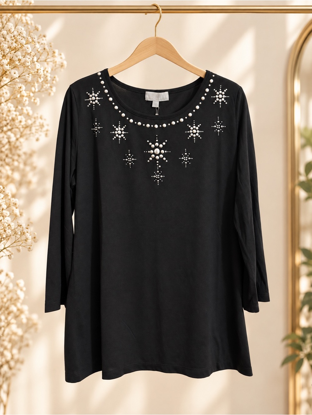 Carolyn Taylor Black Silver Studded Starburst Tunic Top Medium NWT